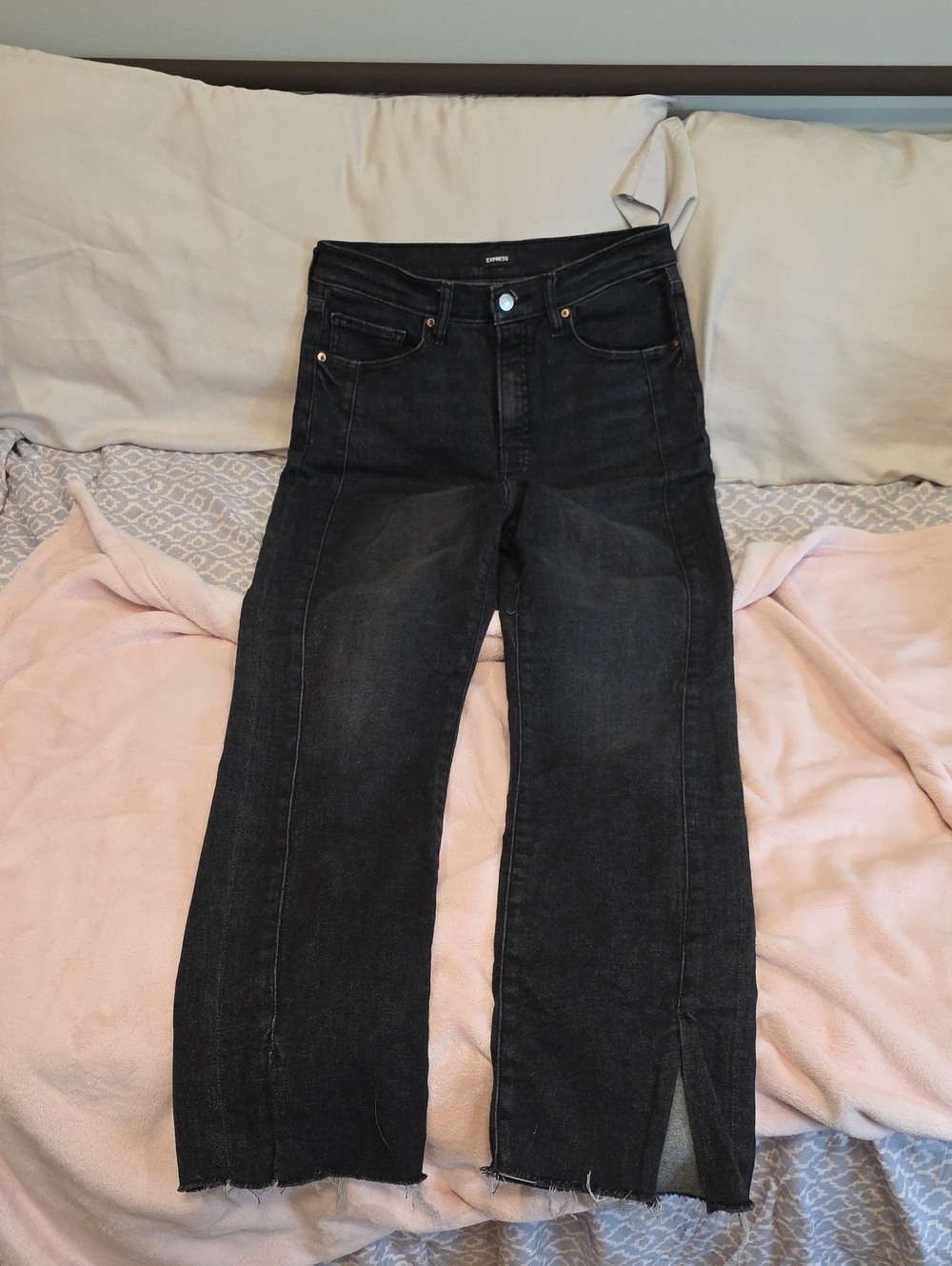 Express Black 90's Slim Jeans with Front Hem Slit